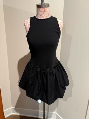 Mango Black Sleeveless Bubble-Hem Mini Dress